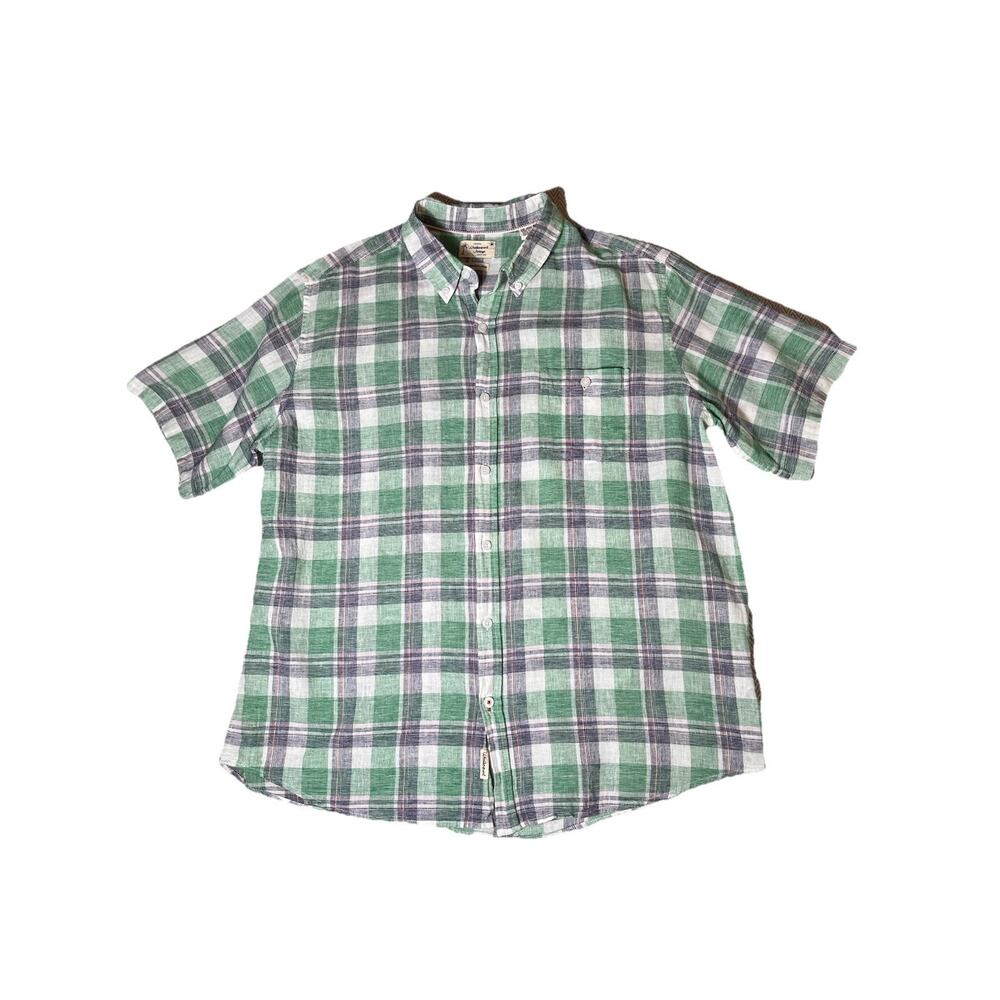Weatherproof Vintage Men’s Washable Linen Short Sleeve Woven Shirt‎ Green XXL